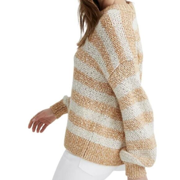 Madewell Baez Camel Beige Stripe Pullover Long Sleeve Sweater NWOT Size XS - Picture 3 of 10